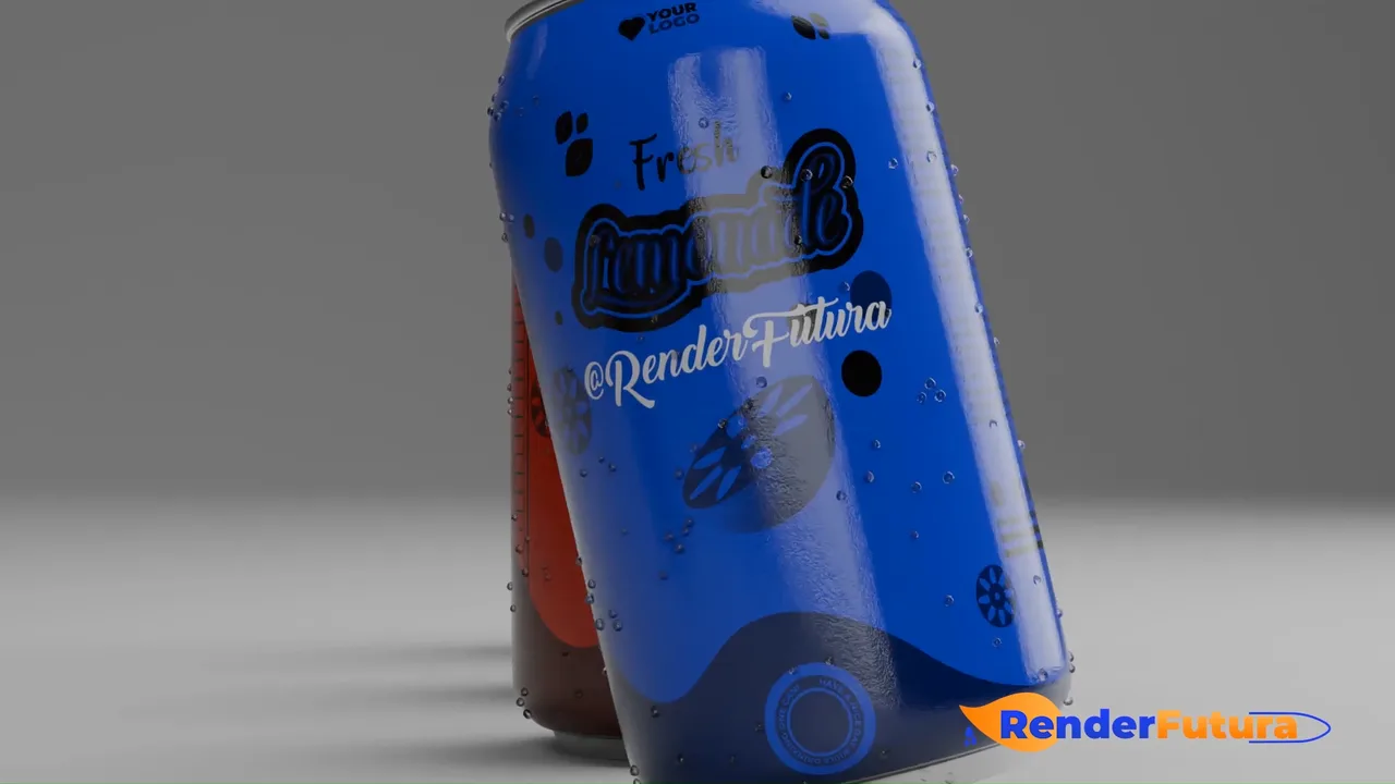 Frame from the supplied animation showing a blue beverage can with droplets