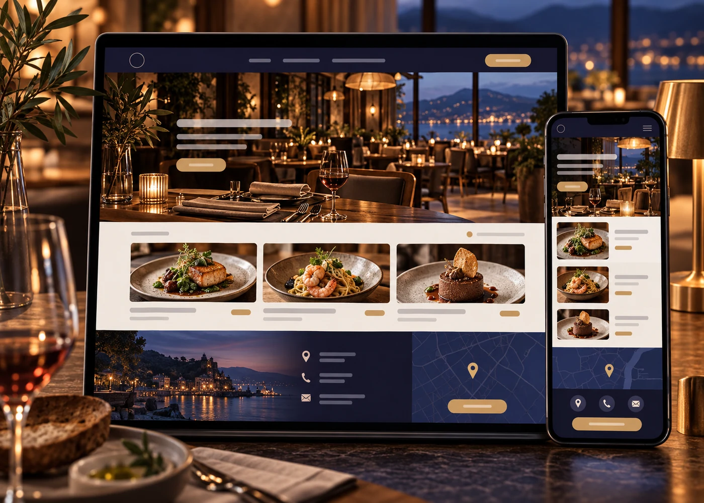 responsive restaurant website, original ZYFISTA illustration